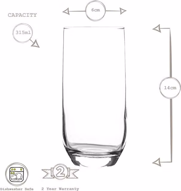 LAV Sude Transparent Glass Highball Tumbler, 315ml, Pack of 12