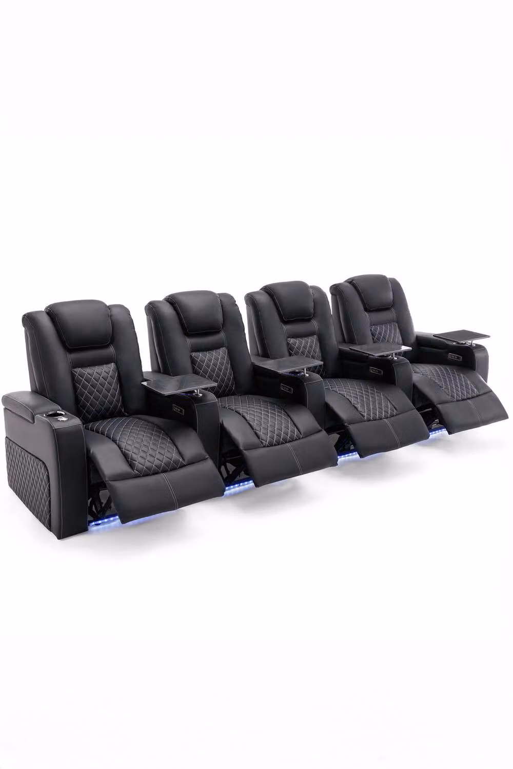 More4Homes Broadway 4 Seater Cinema Electric Recliner Chair in Black with USB Charging, LED Lighting, Cup Holders and Tray – 2