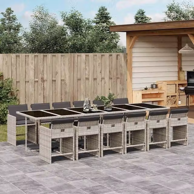 Berkfield Home 13 Piece Light Grey Poly Rattan Garden Dining Set with Cushions – 1