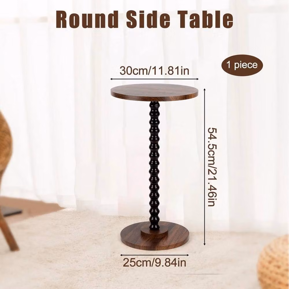 FORGEVIO Small Round Retro Wood Side Coffee Table in Black and Brown – 2