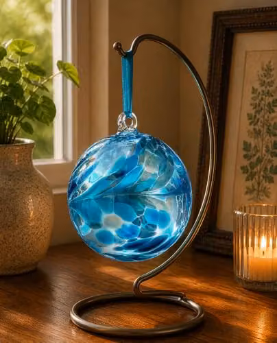 Sienna Glass Birthstone Ball December Turquoise Blue Topaz Round Hanging Glass Bauble Ornament – 2