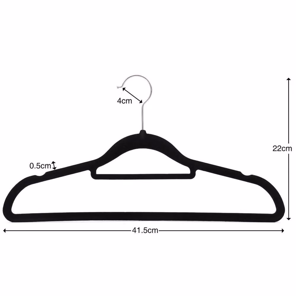 PAWNORA Non-slip Velvet Flocked Coat Hangers with Bar, Black, Pack of 10 – 2