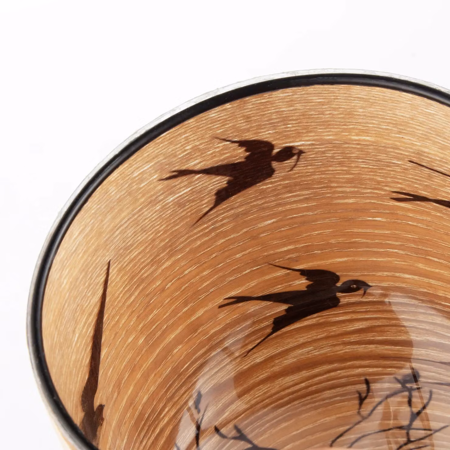 Happy Homewares Bamboo Wood Effect Table Lamp in Brown with Black Bird and Tree Design – 3