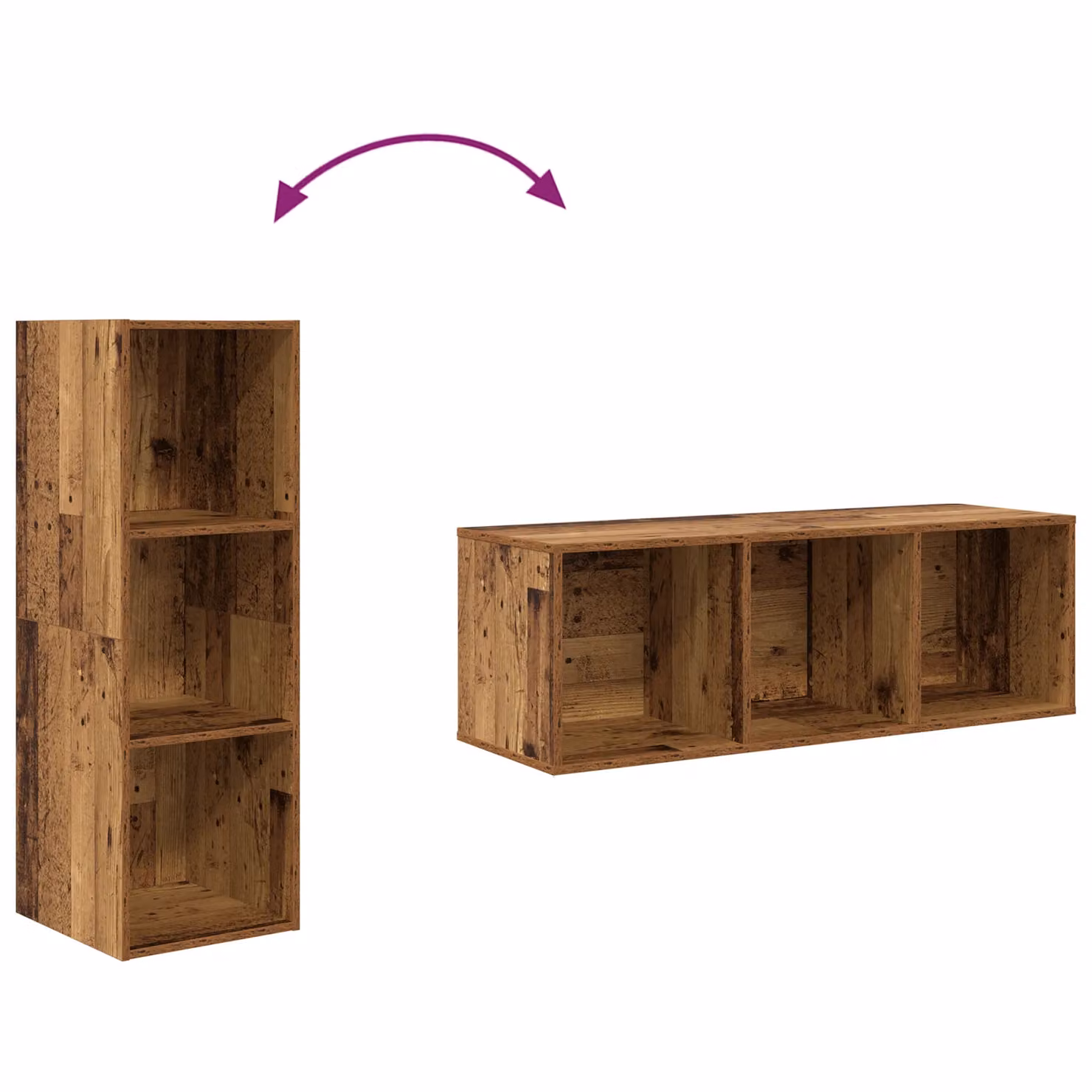 Berkfield Home 3-Piece TV Cabinet Set in Brown Old Wood, W/D/H: 37 x 37 x 107 cm – 3