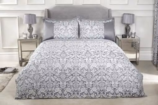 New Edge Blinds Harrow Floral Jacquard Duvet Cover Set in Grey, 180 x 200 cm