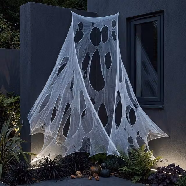 Garden Greatness Giant White Hanging Spider Web Halloween Decoration