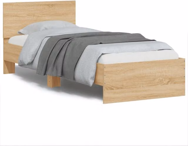 Berkfield Home Single Bed Frame with Headboard in Sonoma Oak and Brown, W/D/H: 90 x 190 cm