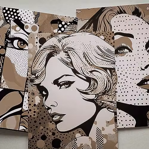 Artery8 50 Piece Sepia Pop Art Bubble Comic Aesthetic Collage Kit Wall Art Prints, W: 15 cm, H: 10 cm – 7