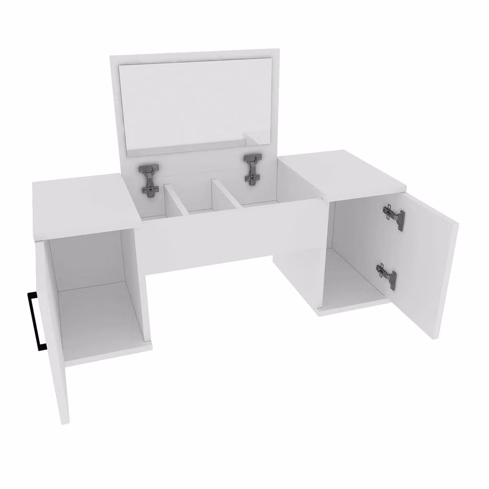 Destina Home Marie Wall-Mounted Makeup Table with Mirror, Shelves and Cabinets, White, W: 100 cm, D: 38.6 cm, H: 35.5 cm – 2
