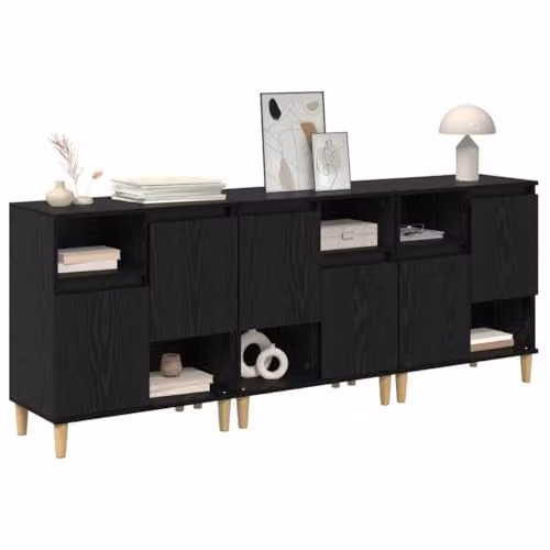 vidaXL Set of 3 Modern Sideboards in Black, W/D/H: 60 x 35 x 70 cm