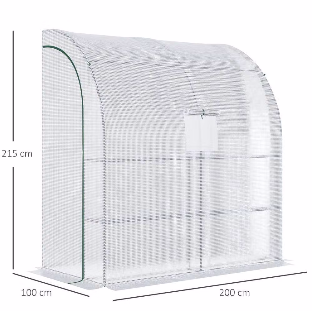 STILVORA White Metal Walk-In Lean-To Greenhouse with 4 Shelves and Roll-Up Window – 2