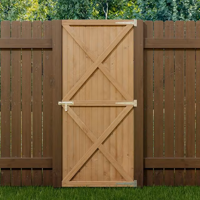 Livingandhome Brown Wood and Stainless Steel Swing Garden Gate, Height: 79 cm