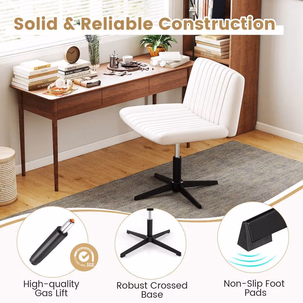 Costway Height Adjustable Swivel Task Chair with 120 Degree Rocking in Beige – 2