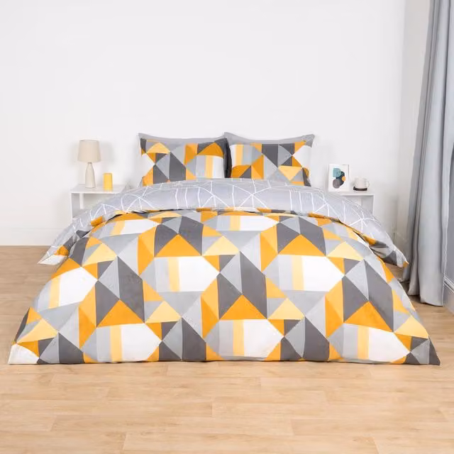 OHS Mason Retro Graphic Reversible Duvet Cover Set, Yellow, 140 x 200 cm