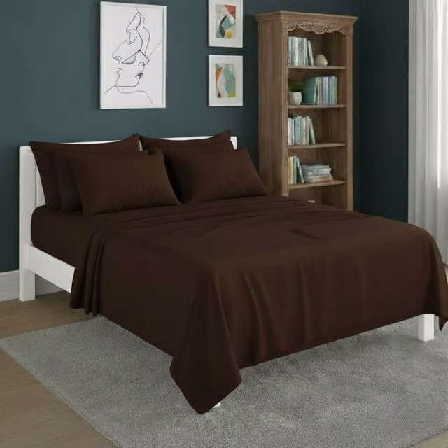 Snug City Brown Plain Poly Cotton Easy Care Fitted Sheet, Flat Sheet and Matching Pillowcases Set, Super King – 1
