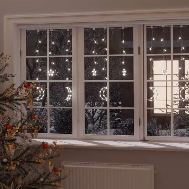 Berkfield Home Star and Moon LED Curtain Fairy Lights with Remote Control, 138 LEDs, Cool White – 1