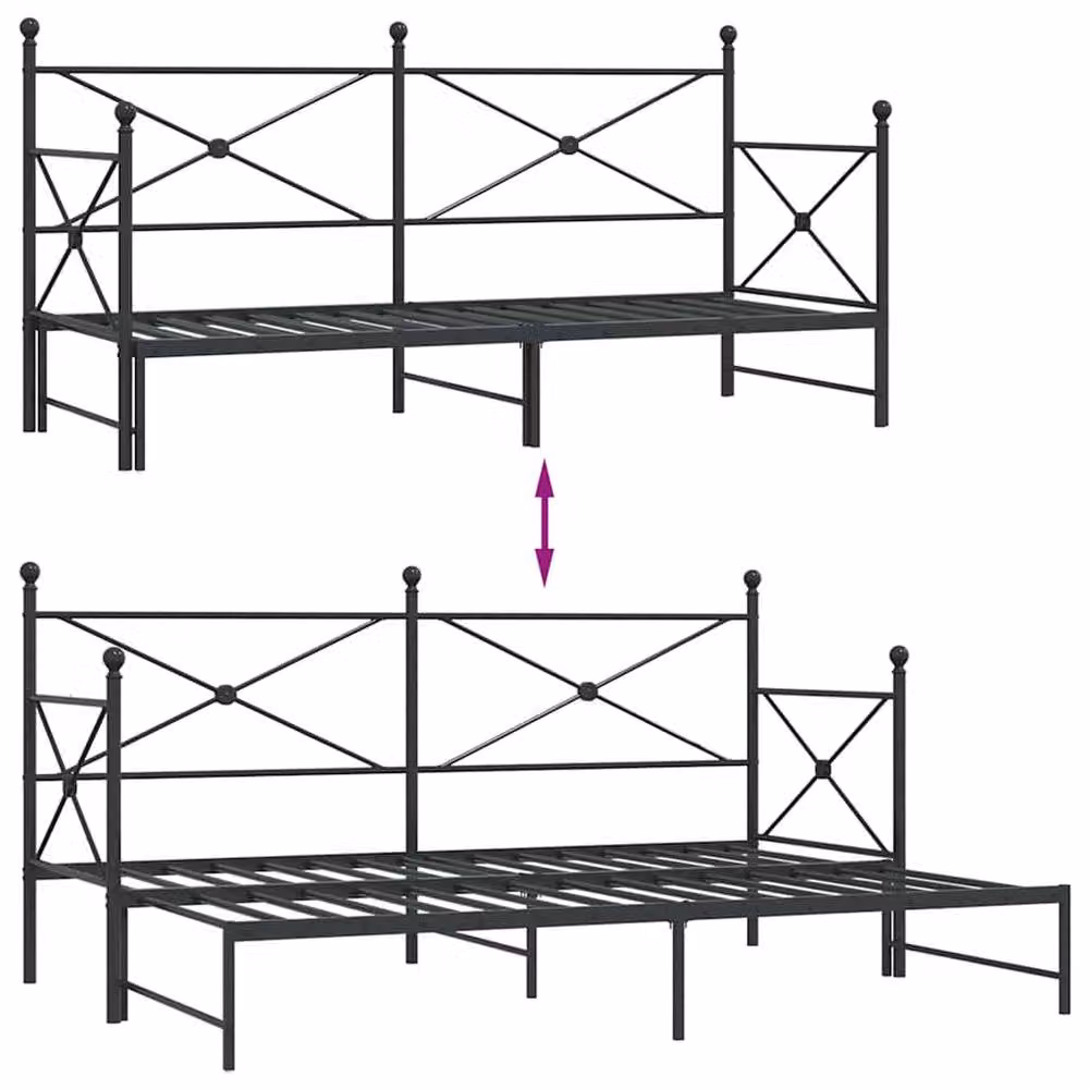 Berkfield Home Modern Metal Daybed with Trundle in Black, W/D/H: 90 x 200 cm – 5