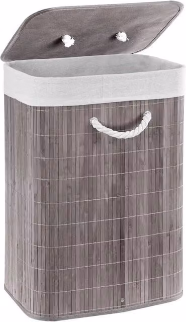 KORVIXA Bamboo Laundry Basket with Lid and Removable Bag in Grey, W/D/H: 100 x 100 x 60 cm – 1