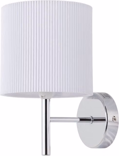First Choice Lighting Brea Chrome Wall Light with White Fabric Pleated Shade – 1