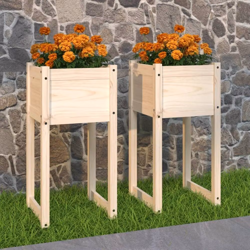 Berkfield Home Set of 2 Beige Wood Planter Tubs, W/D/H: 40 x 40 x 81 cm – 2