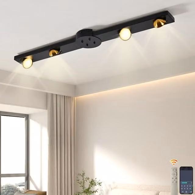 Garwarm 24W Dimmable LED Ceiling Light with 4 Adjustable Rotatable Lights in Black and Gold/Brass – 1