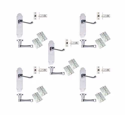 Golden Grace Victorian Scroll Latch Door Pack in Polished Chrome, 5 Sets