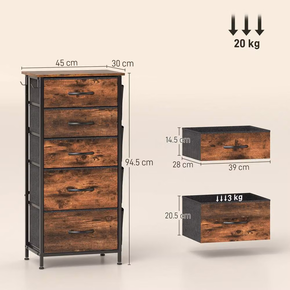 ERGOVEXA Chest of Five Fabric Drawers in Rustic Brown – 2