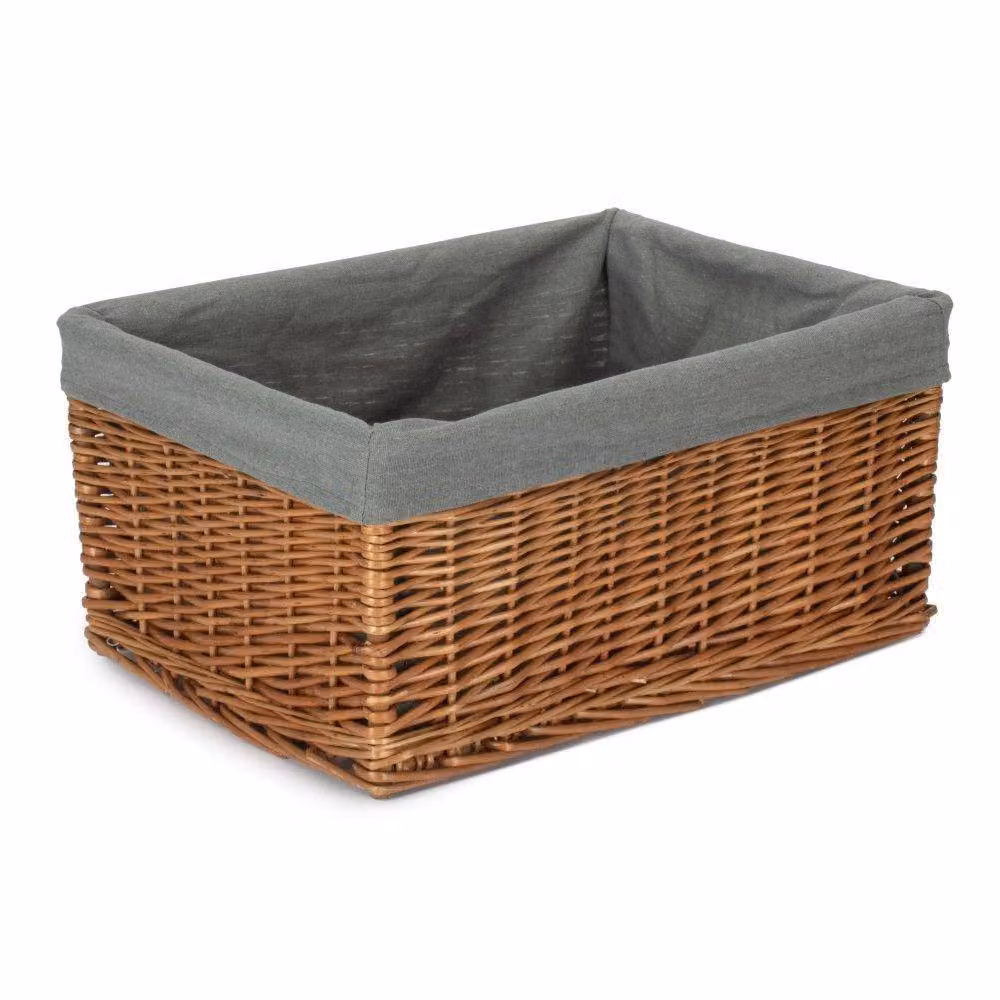 Red Hamper Double Steamed Willow Storage Basket with Grey Cotton Lining and Handles – 2