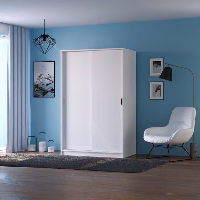 EVUHOME BERGEN White Sliding Door Wardrobe H 190 x W 140 x D 56 cm