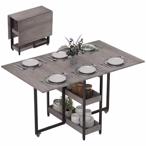HOMCOM Grey Folding Drop-Leaf Dining Table for 4 Adults, W/D/H: 80 x 50.2 x 75 cm – 1