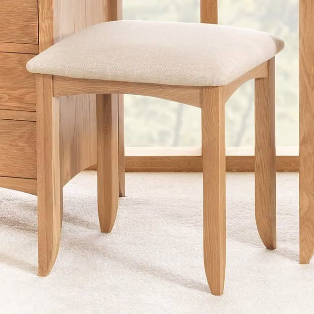 Edward Hopper Dressing Table Stool in Golden Oak Brown with Fabric Seat, W/D/H: 47 x 47 x 42 cm