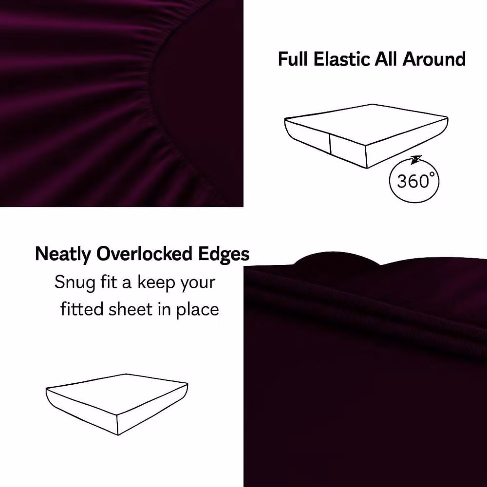 Homes-Linen Extra Deep Polycotton Easy Care Fitted Sheet in Purple, Size: Double (140 x 200 cm, Depth: 40 cm) – 2