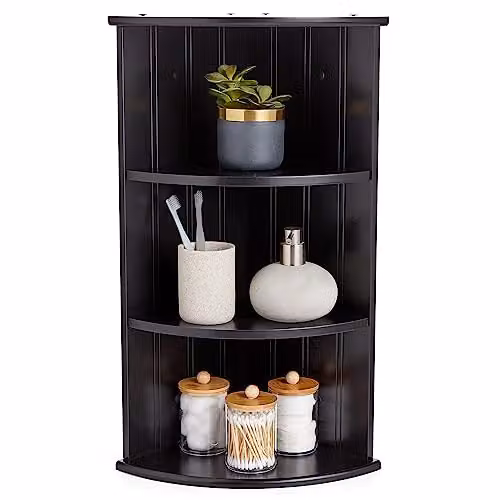 VonHaus 3 Tier Black Corner Shelf Unit - Wall Mounted or Freestanding MDF Storage for Bathroom, Living Room and Kitchen - W/D/H: 25.5 x 25.5 x 61.0 cm – 7