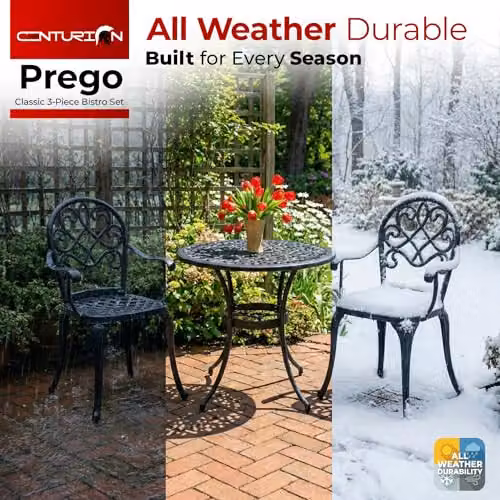Centurion Supports PREGO 3-Piece Classic Garden Bistro Set in Black Metal with Powder-Coated Finish – 5