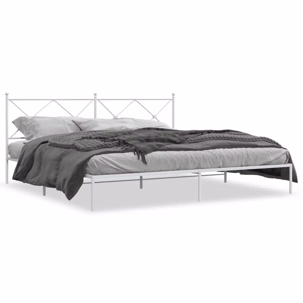 Berkfield Home Metal Bed Frame with Headboard, White, W/D/H: 193 x 203 cm – 2