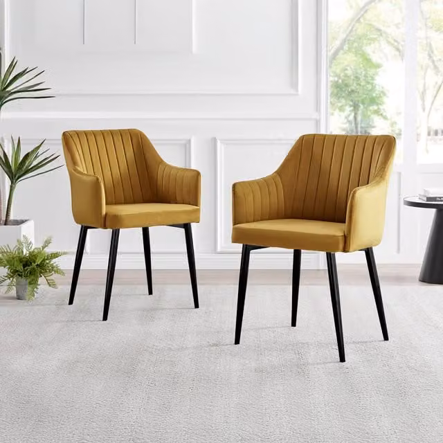 FurnitureboxUK Calla Dining Chairs Set of 2 in Mustard Yellow Velvet with Black Metal Legs