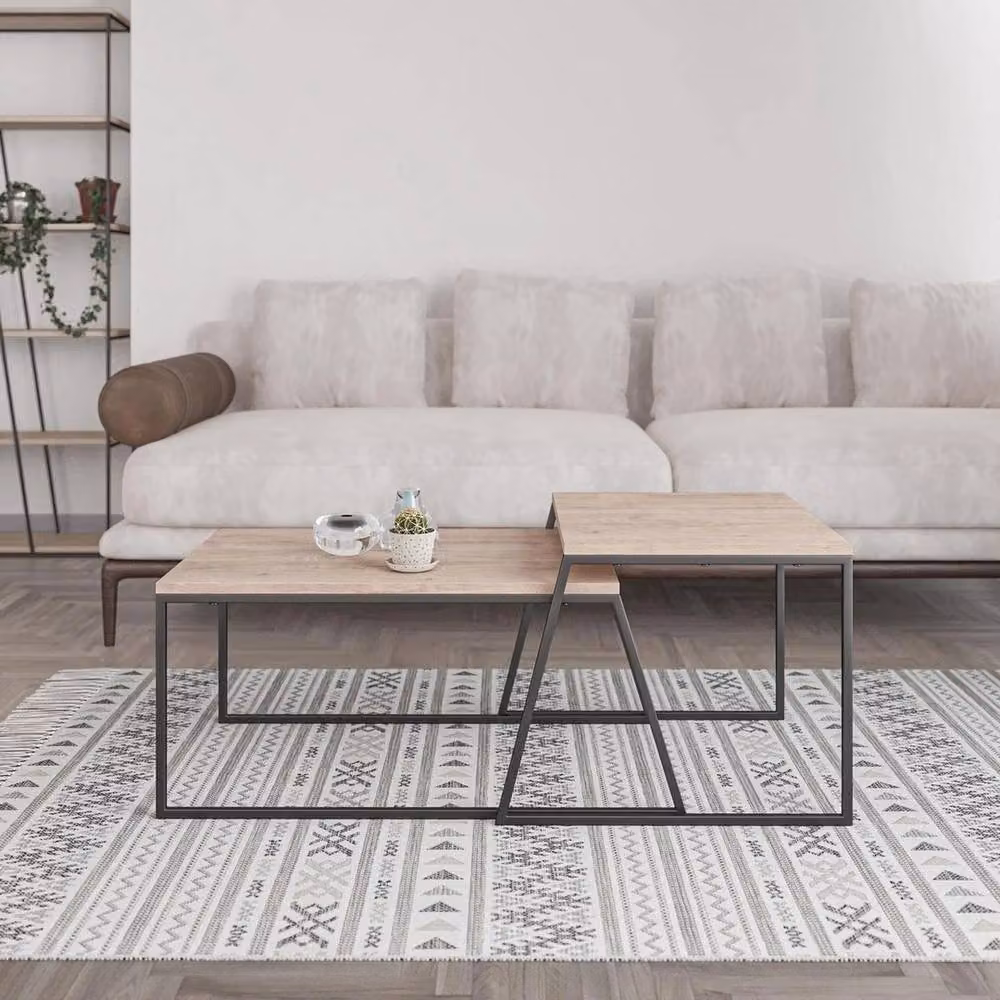 FORGEVIO Set of 2 Modern Nesting Coffee Tables in Natural Oak Finish and Brown Wood – 3