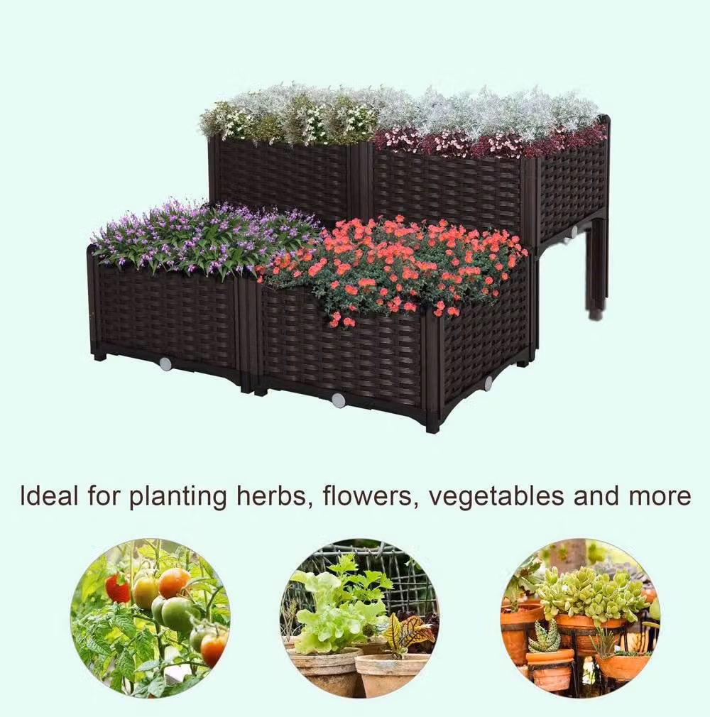 STILVORA Self-Watering Raised Planter Tub in Brown – 5