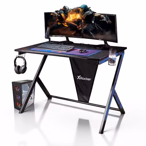 X-Rocker Ocelot Y-Shaped Gaming Desk with Metal Frame, Headphone Hook, Cup Holder and Mouse Mat, W: 115 cm, D: 73 cm, H: 77 cm