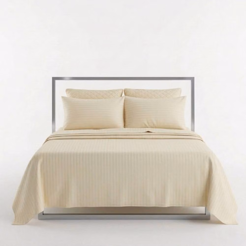 Snug City Luxury Mako Satin Stripe T250 Cotton Rich Soft Flat Sheet Bed Linen in Beige, Size: King (180 x 200 cm) – 2