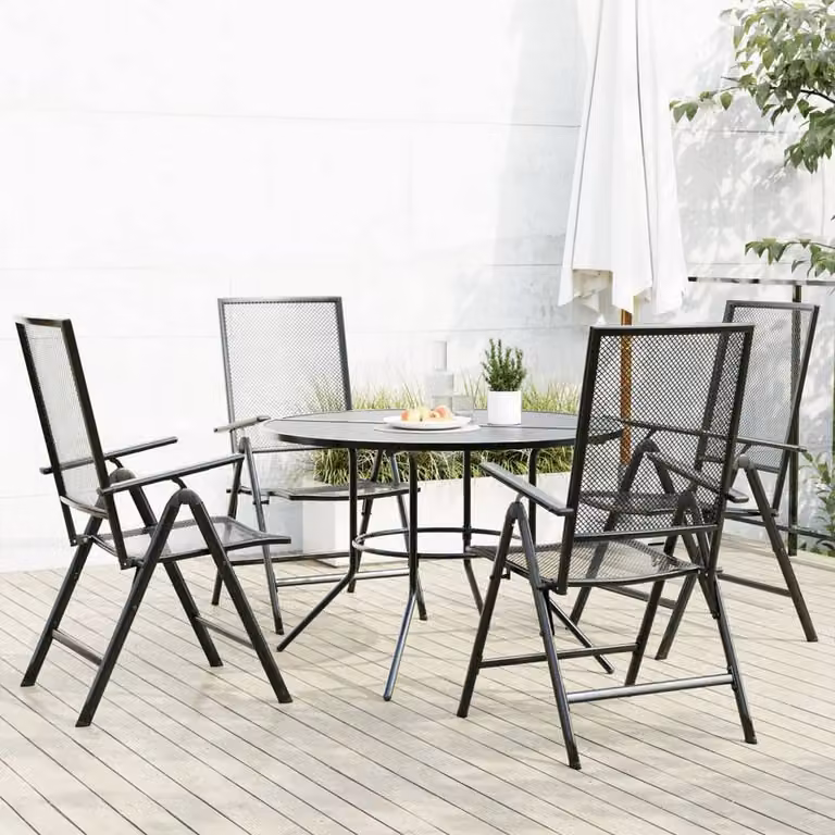 Berkfield Home 5-Piece Reclining Garden Chair Set in Anthracite and Black Powder-coated Steel