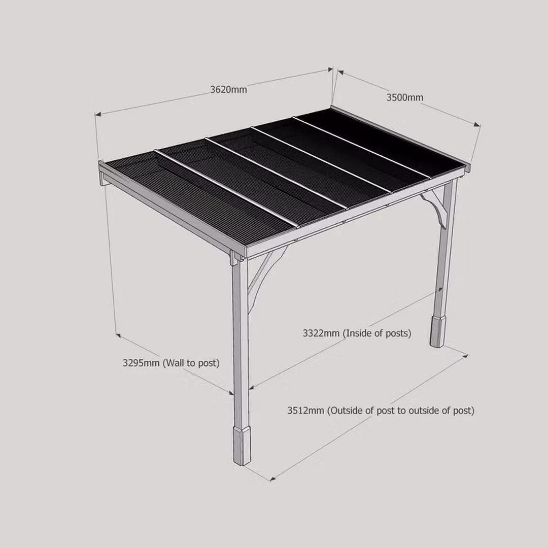 Rutland County Garden Furniture Ltd Polycarbonate Roof 2 Post Wood Carport, W: 362 cm, L: 350 cm, H: 270 cm - Light Green – 4