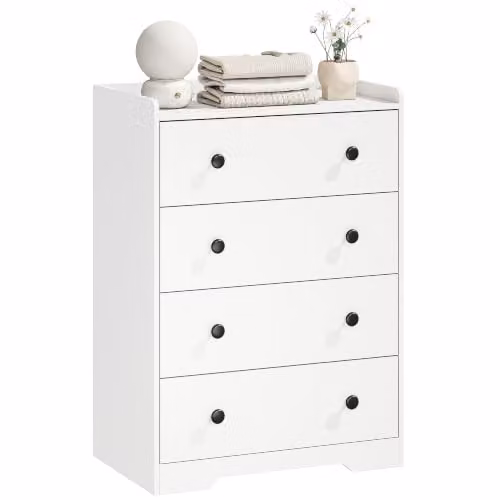 HOMCOM Modern 4 Drawer Chest of Drawers, White Wood Effect Storage Cabinet