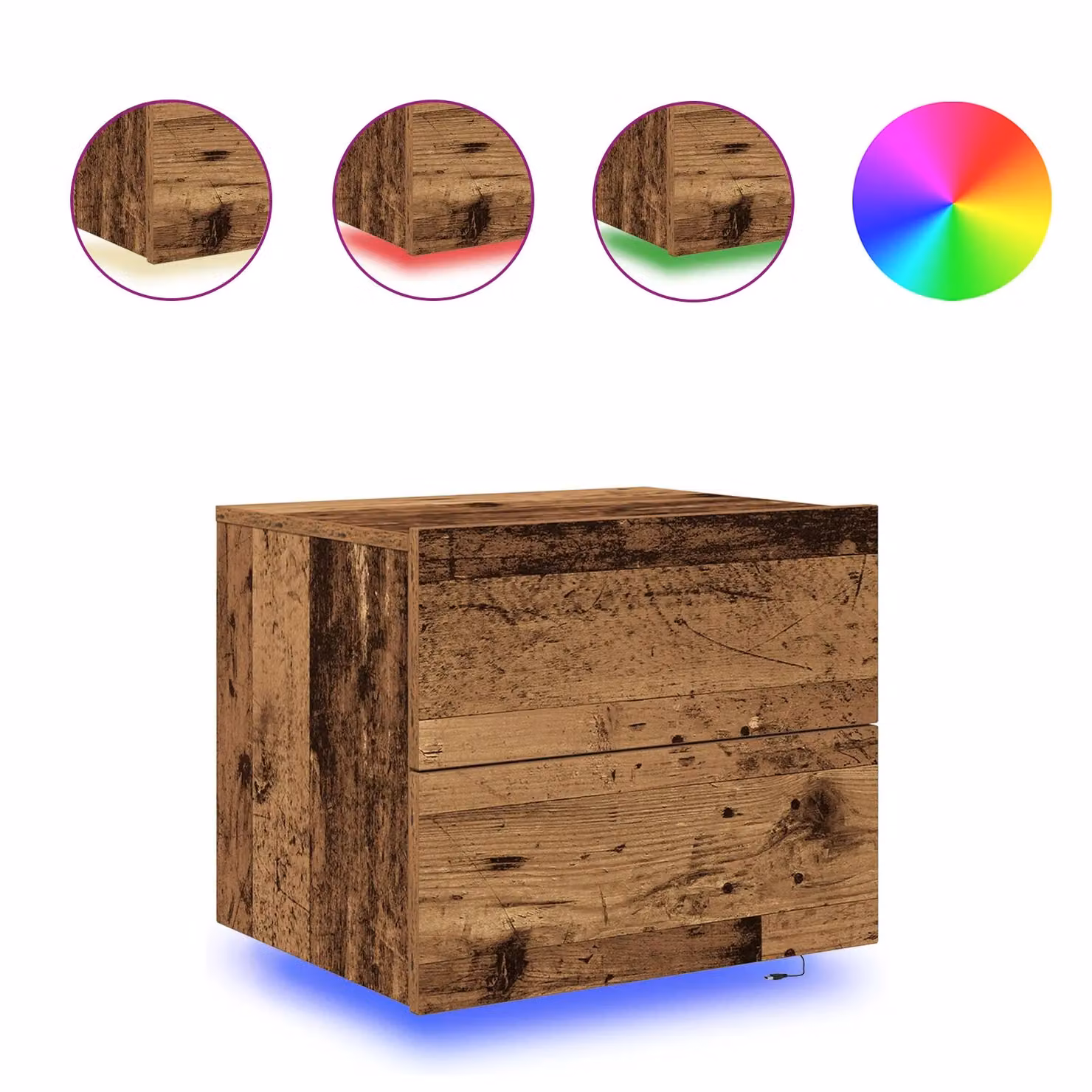 Berkfield Home Set of 2 Wall-Mounted Rustic Wood Bedside Cabinets with Integrated LED Lights in Brown – 4