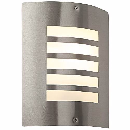 Loops IP44 Outdoor Curved Wall Light in Brushed Stainless Steel with Transparent Diffuser, E27 Dimmable Accent Lamp for Garden and Bathroom – 1