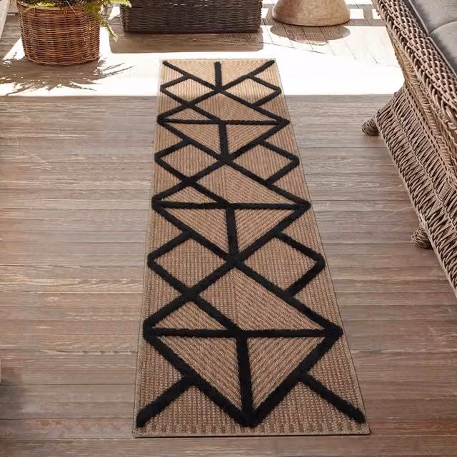 Rugs by Desire Harper Prism Pattern Black Machine Woven Indoor Outdoor Kilim Area Rug, Width: 220 cm