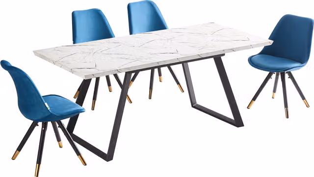 Life Interiors Sofia Toga LUX Blue and Gold Scandinavian Dining Set with Extendable Rectangular Ceramic Table and 4 Chairs