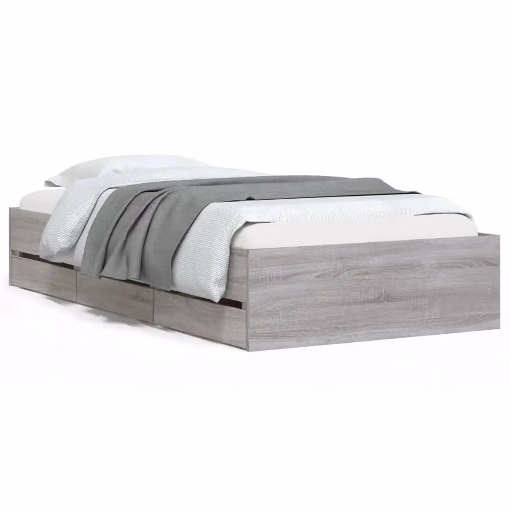 Berkfield Home Single Bed Frame with Drawers in Grey Sonoma, W/D/H: 90 x 190 cm – 2