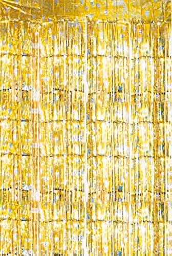 Netagon Shimmer Tinsel Curtain with Reindeer and Christmas Tree Design, Yellow, W: 1 m, H: 3 m