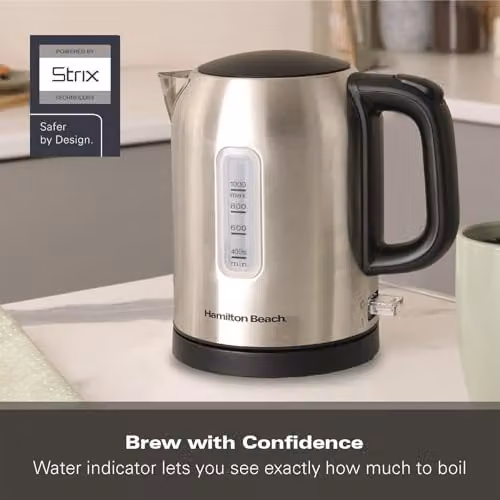 Hamilton Beach Stainless Steel Electric Kettle with Auto Shut Off, 1L, Silver and Black – 6
